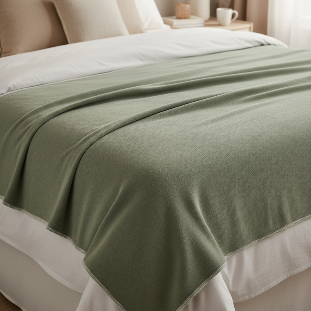 YLVA Reversible Cotton-Wool Blanket – 90x180cm Forest Pine Green Solid Woven Throw