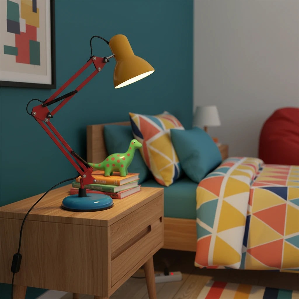 Maintained House Architect Desk Lamp - Color Block on a kids' bedside table