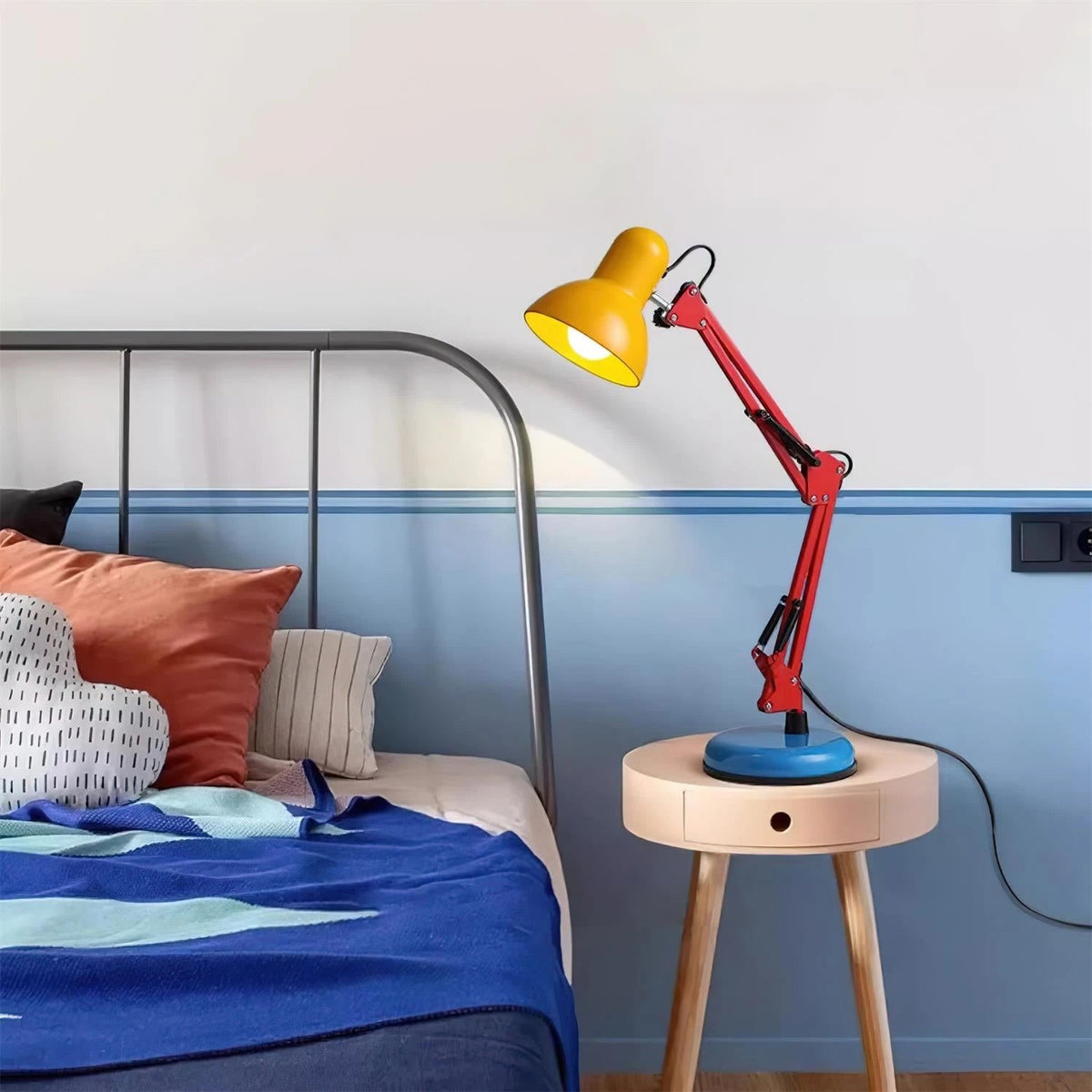 Maintained House Architect Desk Lamp - Color Block on a bedside stool