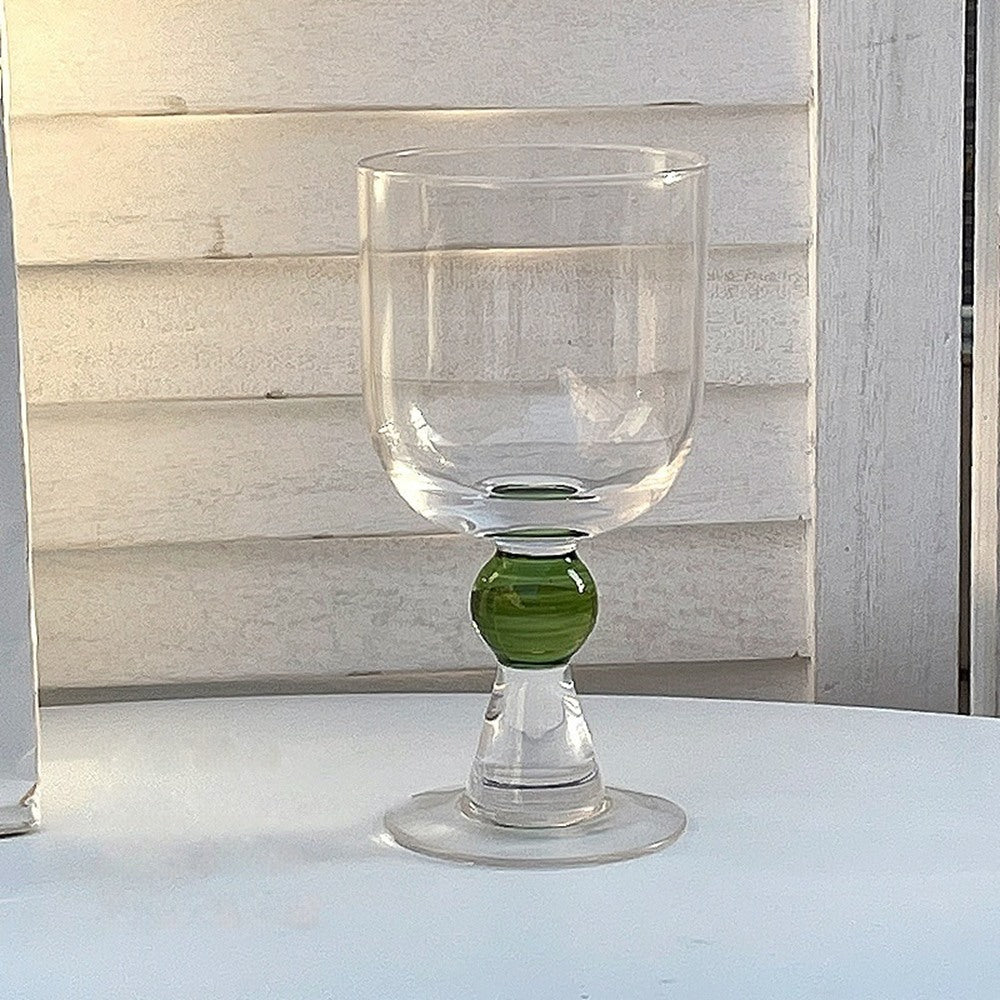 Maintained House Ball Stem Wine Glass Set - Green