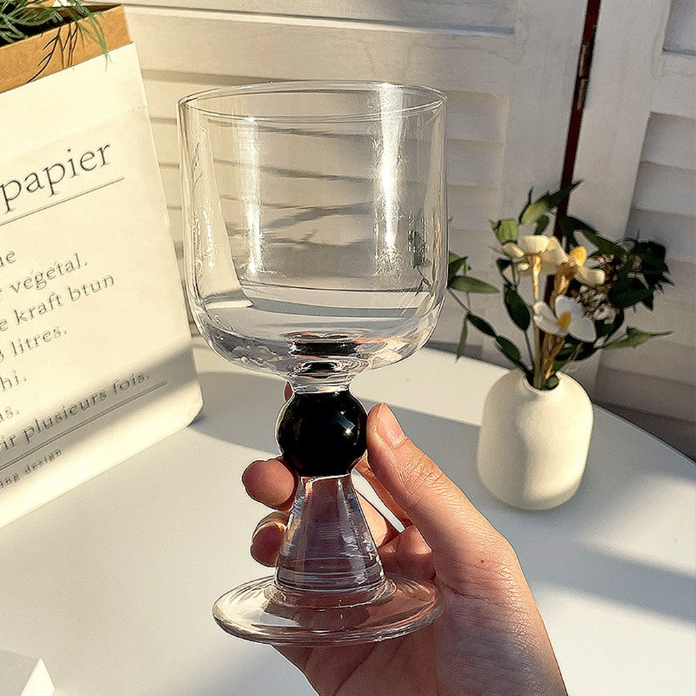 Maintained House Ball Stem Wine Glass Set - Black with flowers
