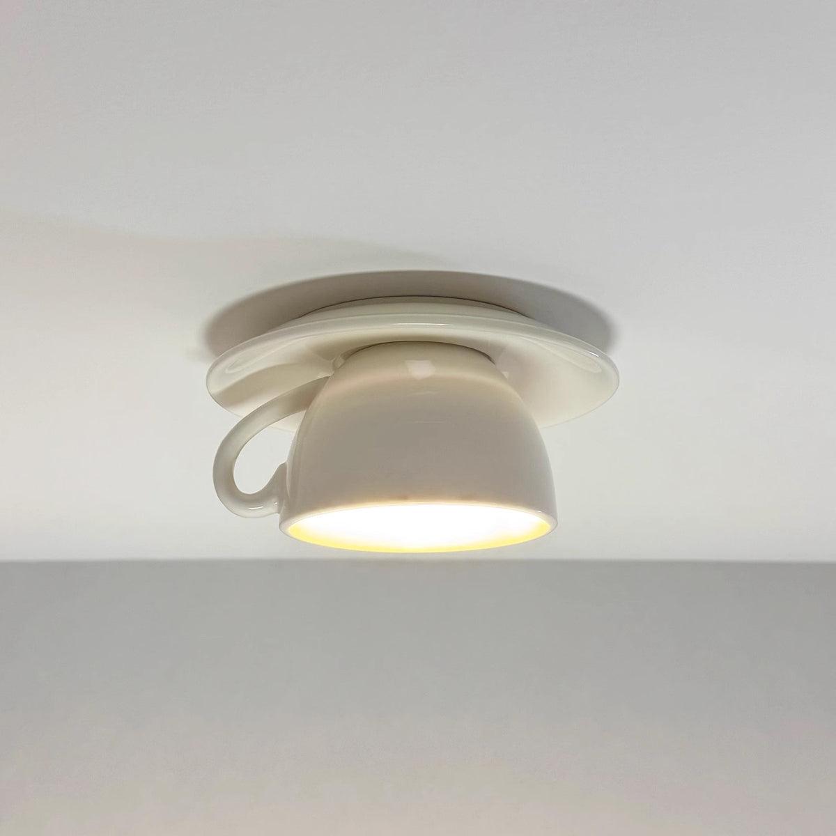 Maintained House Ceramic Teacup Ceiling Light - White, lit