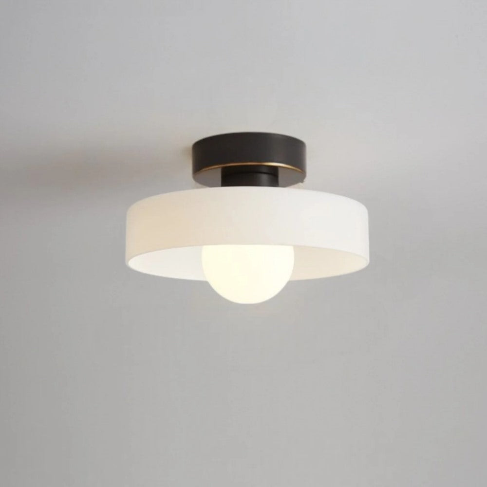 Maintained House Colored Glass Disc Ceiling Light - Milk white glass with black canopy