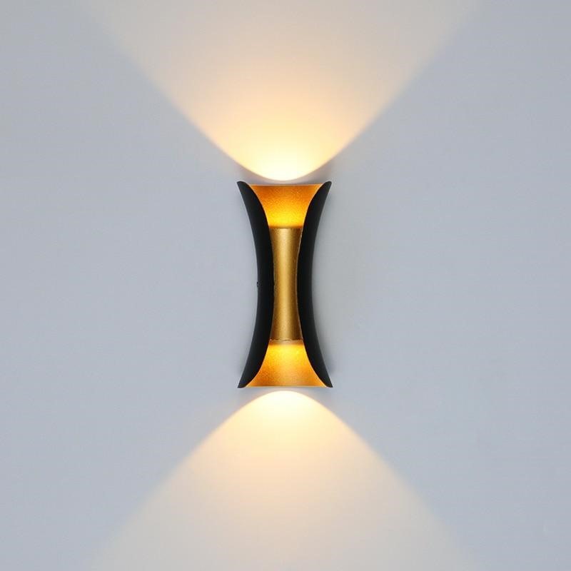 Maintained House Curved Up-Down Outdoor Wall Light - Black and gold, lit