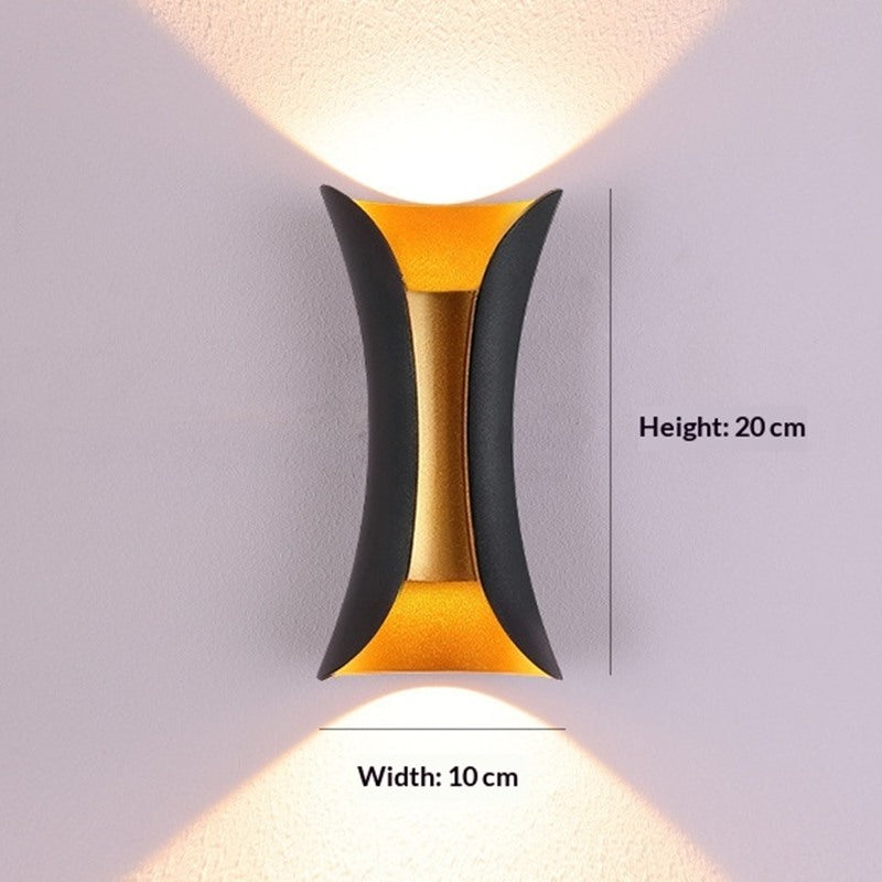 Maintained House Curved Up-Down Outdoor Wall Light - Black and gold, small size