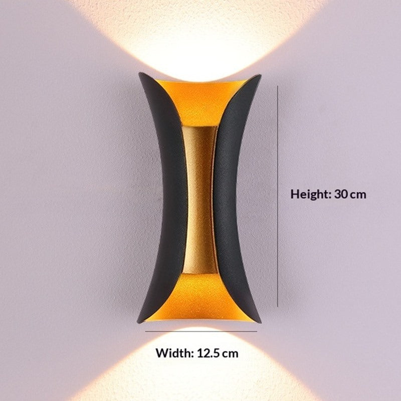 Maintained House Curved Up-Down Outdoor Wall Light - Black and gold, medium size
