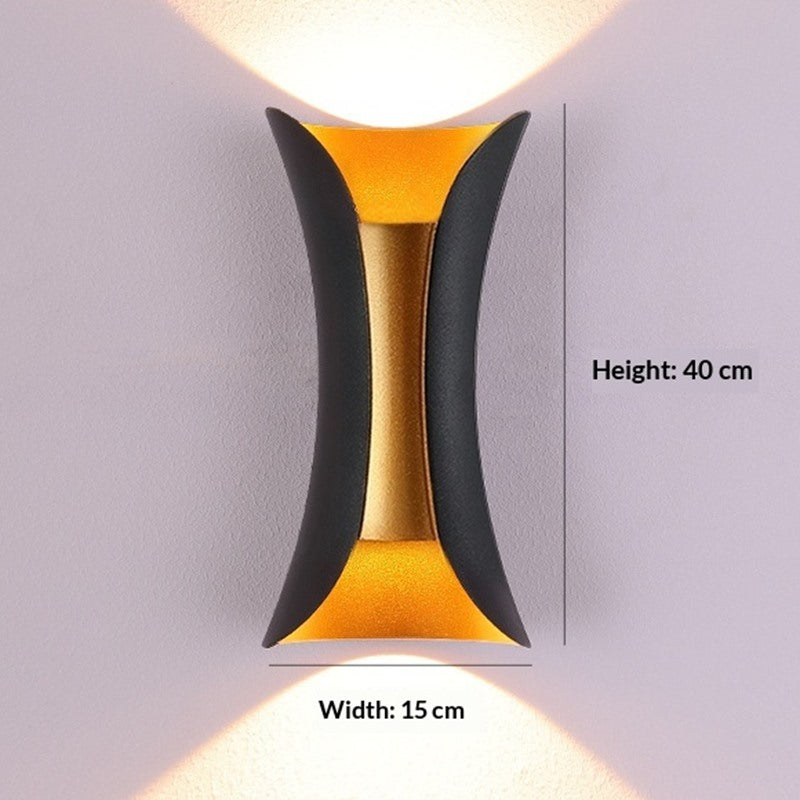 Maintained House Curved Up-Down Outdoor Wall Light - Black and gold, large size