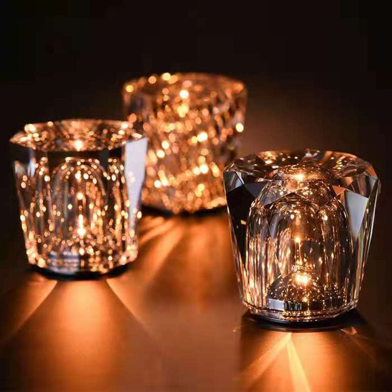 Maintained House Cut Crystal Cordless Table Lamp - Warm glow close-up