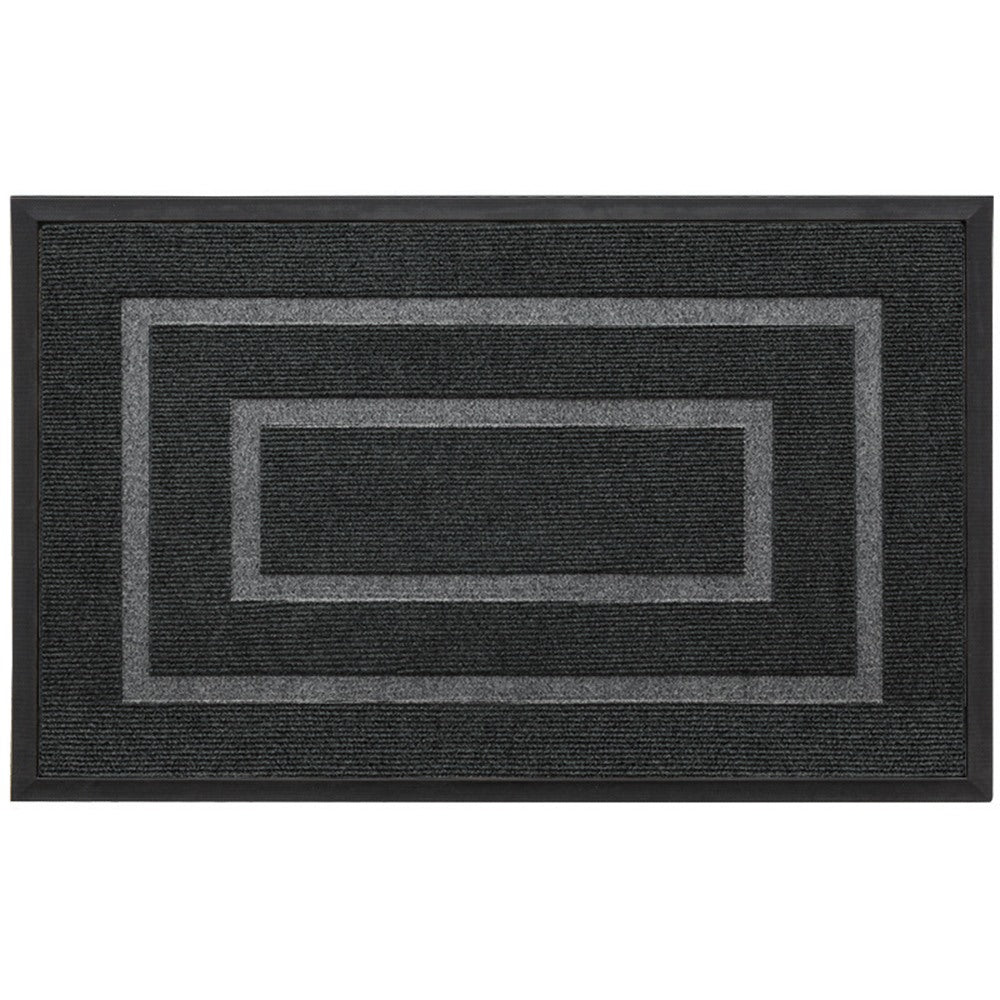 Maintained House Double Border Ribbed Doormat - Black, top view