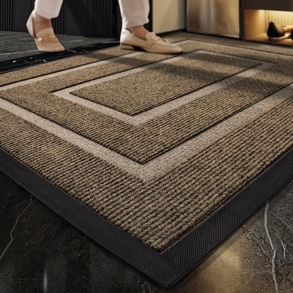 Maintained House Double Border Ribbed Doormat - Brown in an entryway