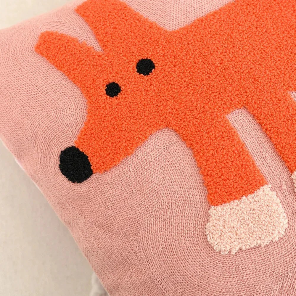 Maintained House Embroidered Animal Pillow Cover - Close-up of the loop-pile embroidery