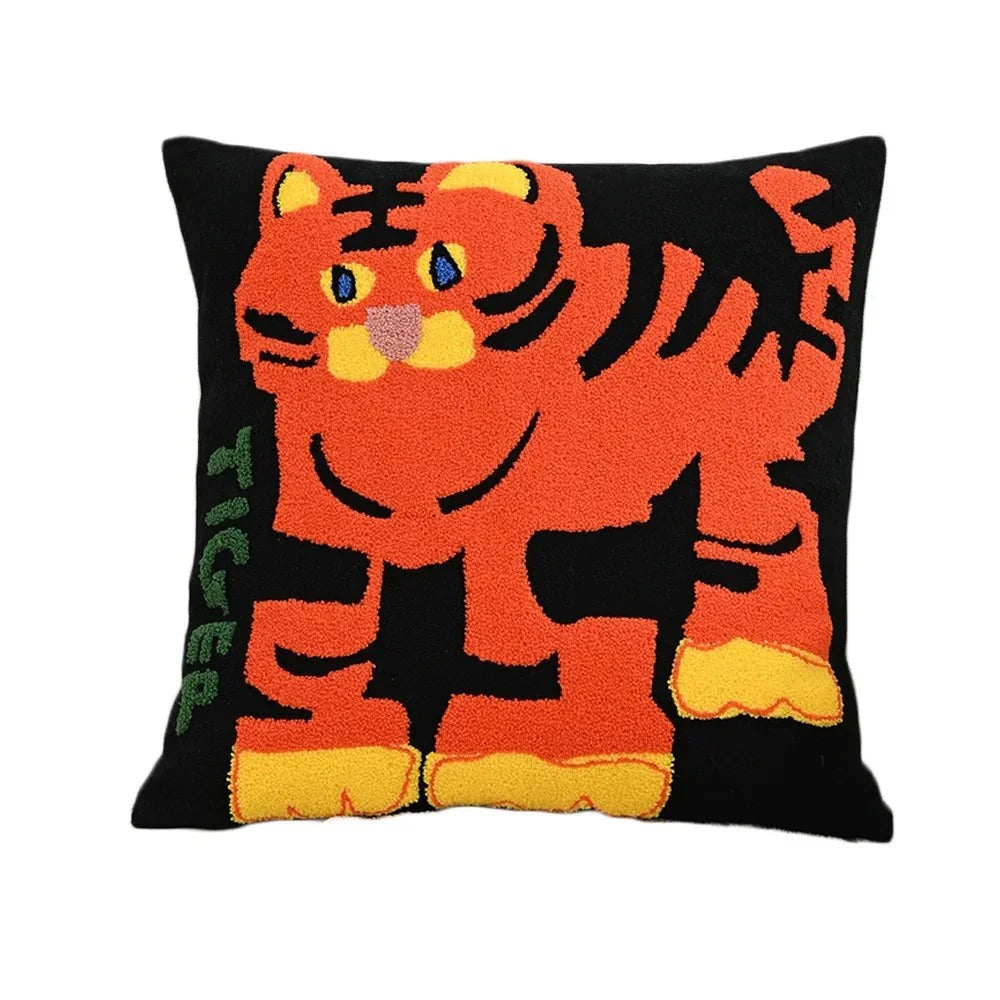 Maintained House Embroidered Animal Pillow Cover - Tiger