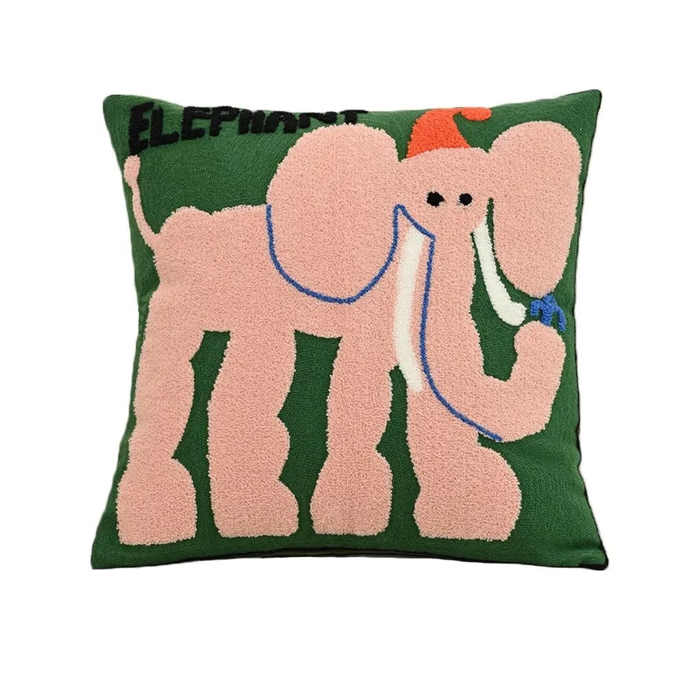 Maintained House Embroidered Animal Pillow Cover - Elephant