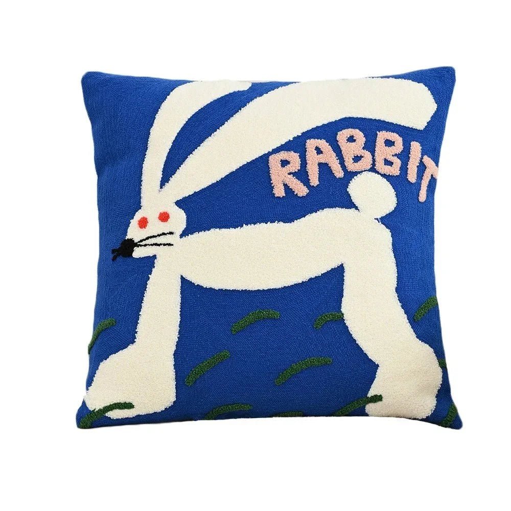 Maintained House Embroidered Animal Pillow Cover - Rabbit
