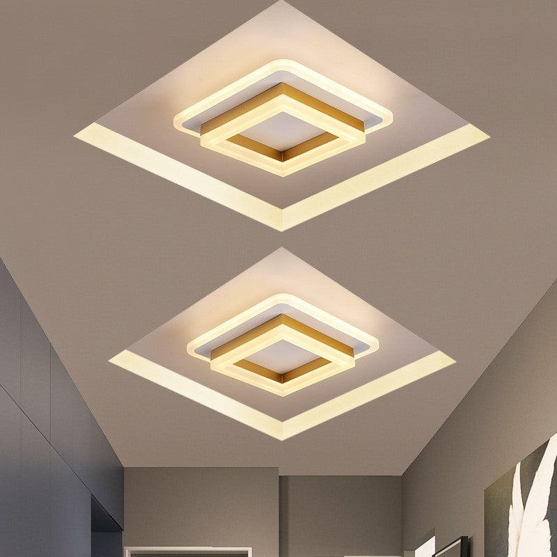Maintained House Floating Ring LED Ceiling Light - Square in Gold, two along a hallway ceiling