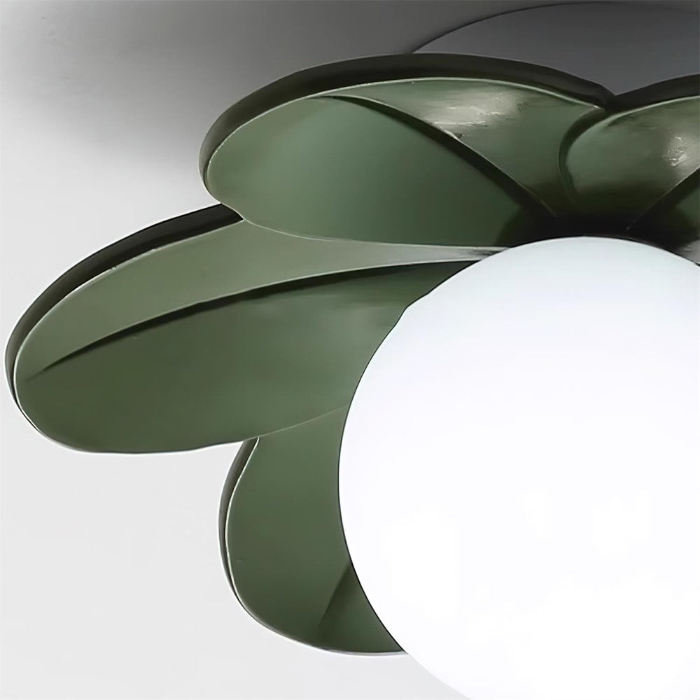Maintained House Flower Petal Ceiling Light - Green petals close-up
