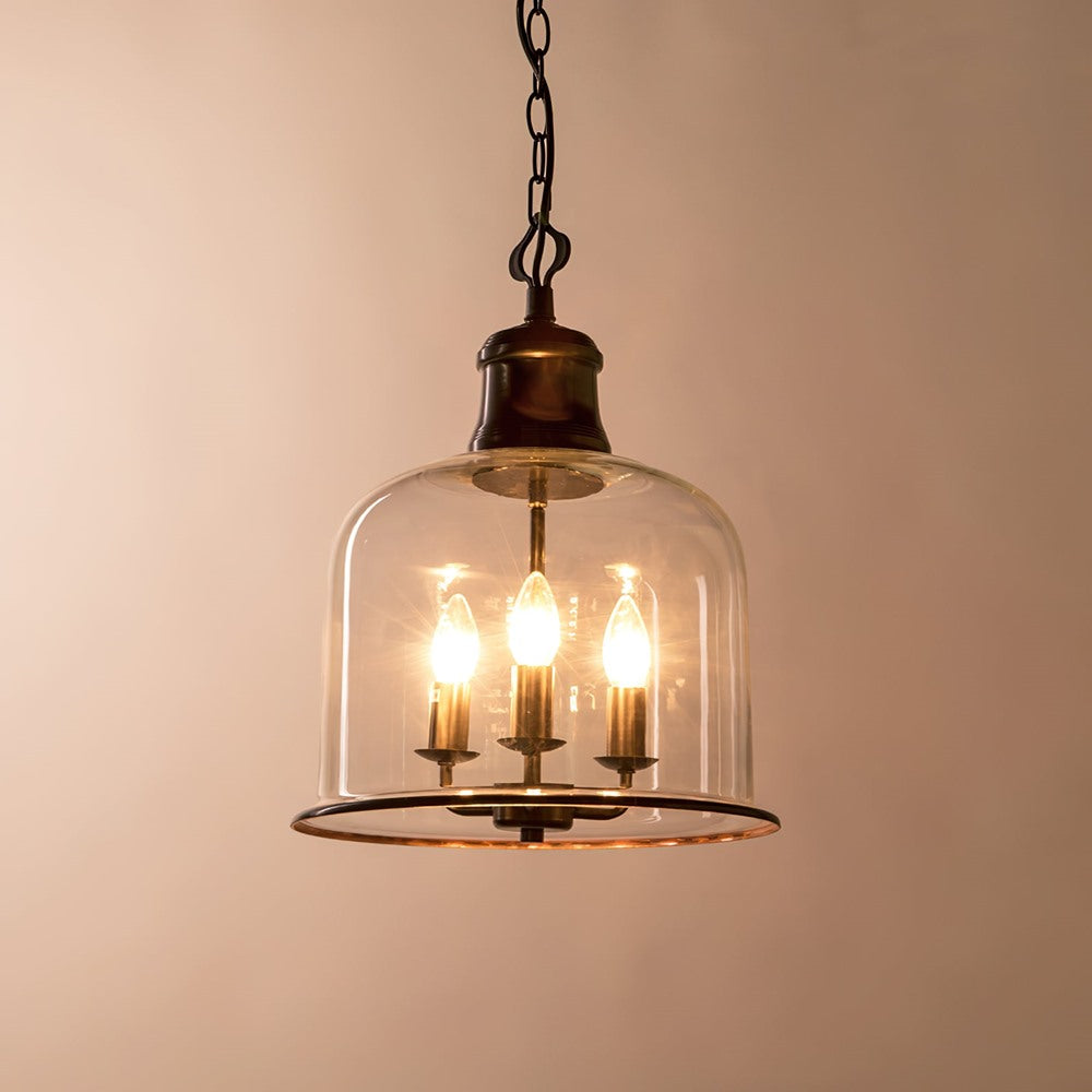 Maintained House Glass Bell Lantern Pendant Light - Warm glow