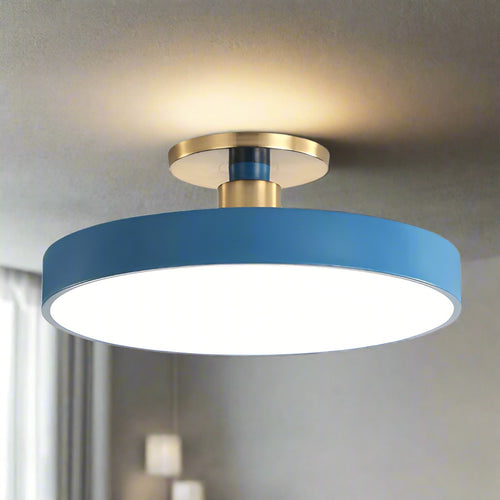 Macaron Drum LED Ceiling Light | Modern Semi-Flush Mount with Gold-Tone Canopy