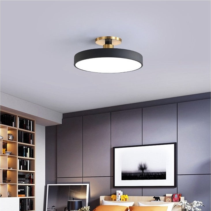 Maintained House Macaron Drum LED Ceiling Light - Black in a gray bedroom