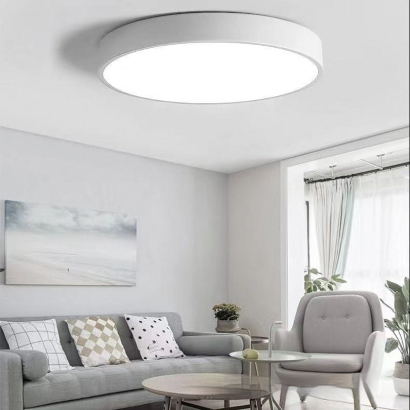 Maintained House Macaron Flush Mount LED Ceiling Light - White in a gray living room