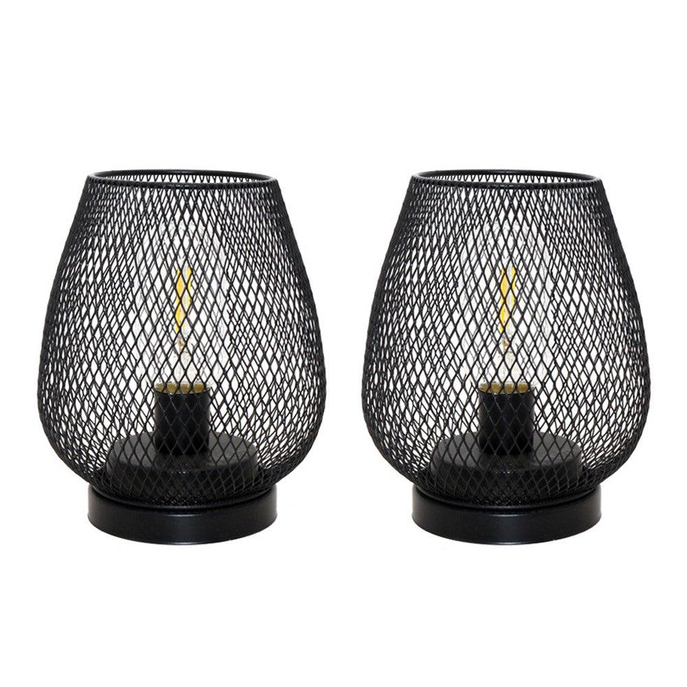 Maintained House Mesh Cage Cordless Table Lamp - Black, set of 2