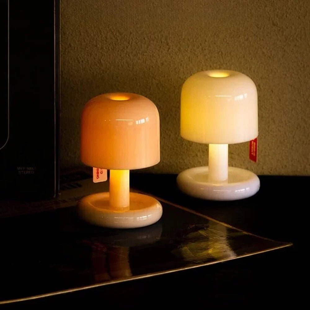 Maintained House Mini Sunset Mushroom Lamp - A pair glowing