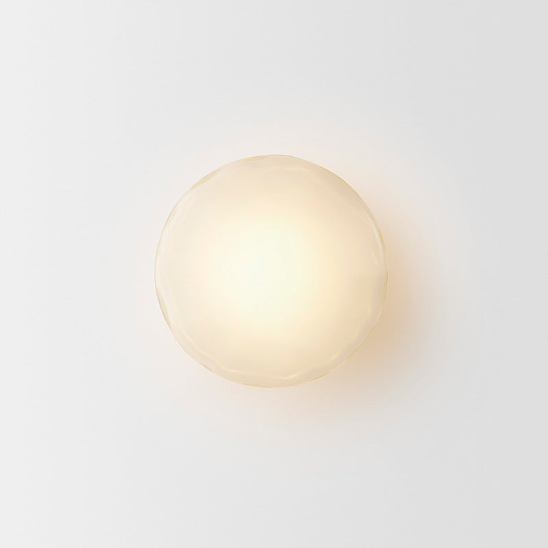 Maintained House Nordic Rippled Glass Wall Sconce - Single Disc, Frosted White Glass / Brass