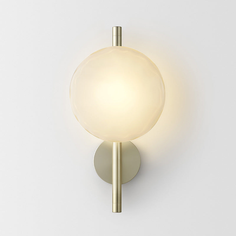 Maintained House Nordic Rippled Glass Wall Sconce - Single Disc on Rod, Frosted White Glass / Brass