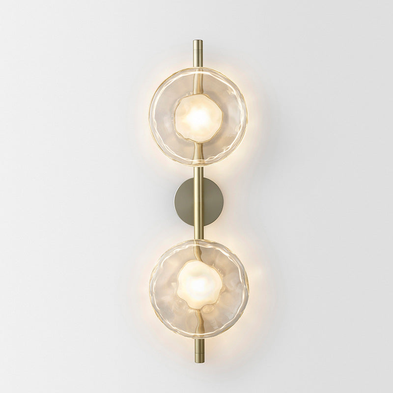 Maintained House Nordic Rippled Glass Wall Sconce - Two Disc on Rod, Clear Glass / Brass