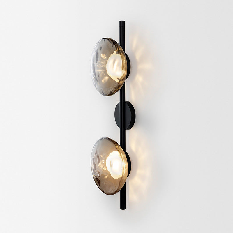 Maintained House Nordic Rippled Glass Wall Sconce - Two Disc on Rod, Smoke Gray Glass / Black