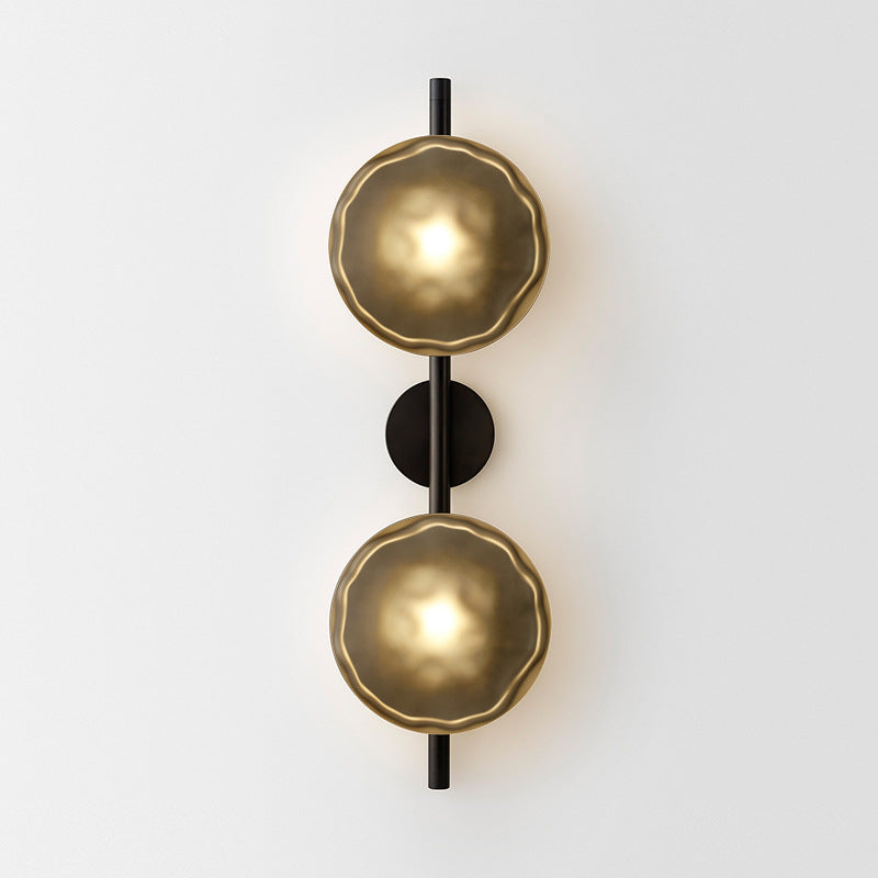 Maintained House Nordic Rippled Glass Wall Sconce - Two Disc on Rod, Matte Amber Glass / Black