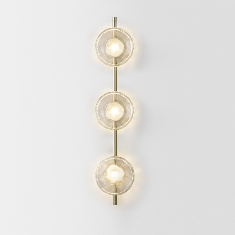 Maintained House Nordic Rippled Glass Wall Sconce - Three Disc on Rod, Clear Glass / Brass