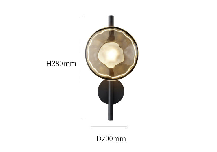 Maintained House Nordic Rippled Glass Wall Sconce - Dimensions, Single Disc on Rod: 38 cm high, 20 cm shade