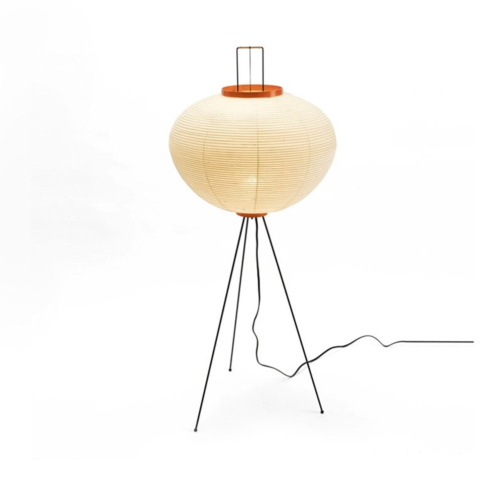 Maintained House Paper Lantern Floor Lamp - Ribbed paper shade on a black tripod