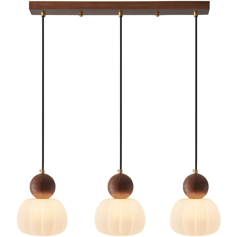 Maintained House Pumpkin Pendant Light - 3-Light Bar, Walnut