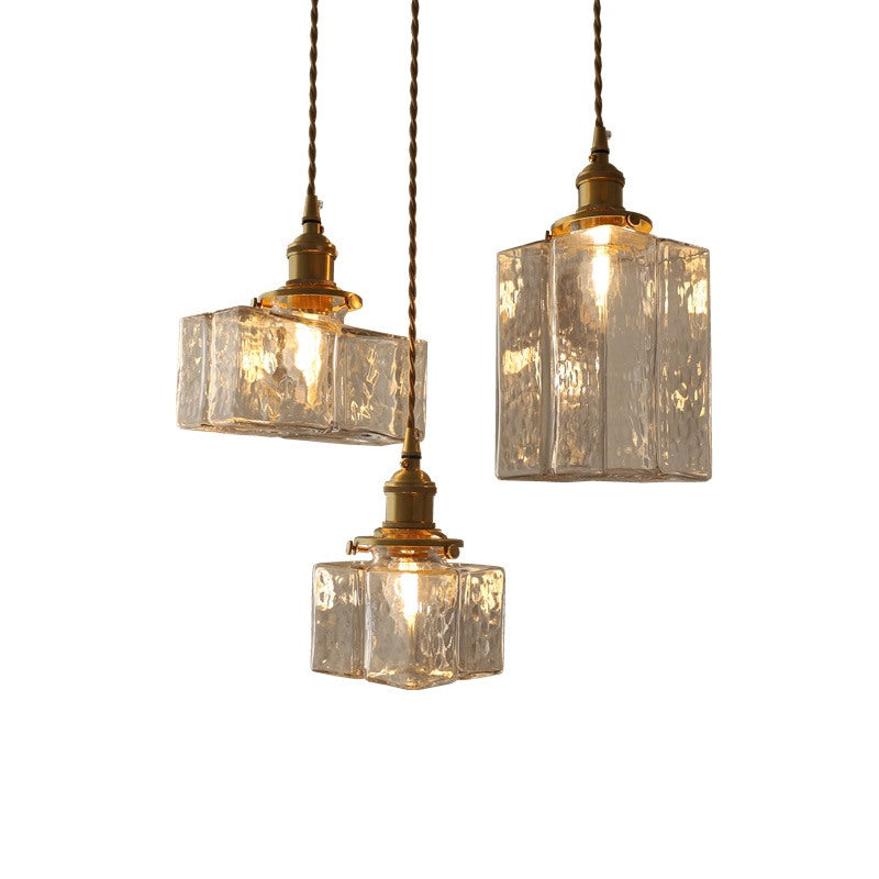 Maintained House Rippled Glass Pendant Light - Cube, Wide Rectangle and Tall Cube together