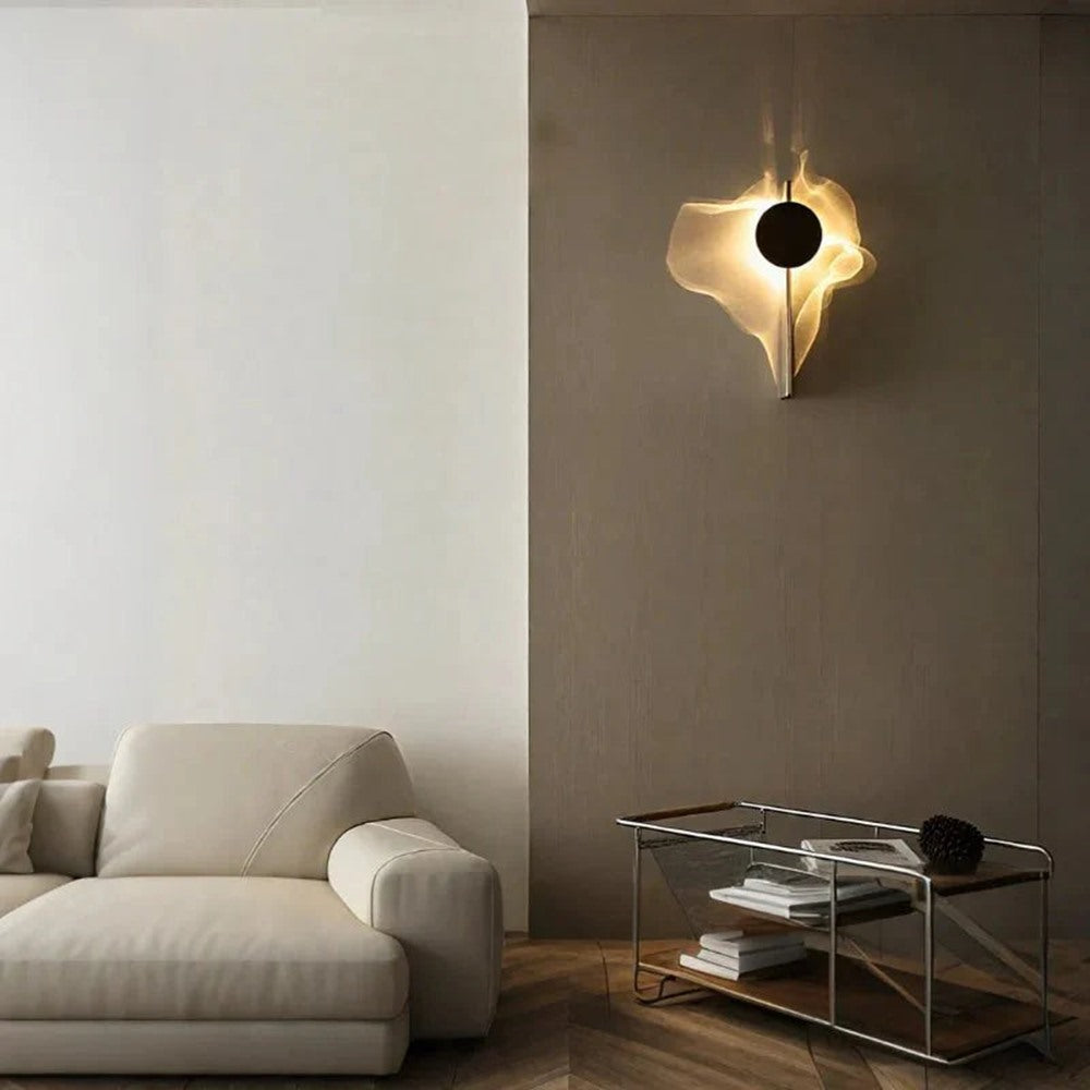 Maintained House Rotating Ripple Light Wall Sconce - Single lamp in a living room with a white sofa