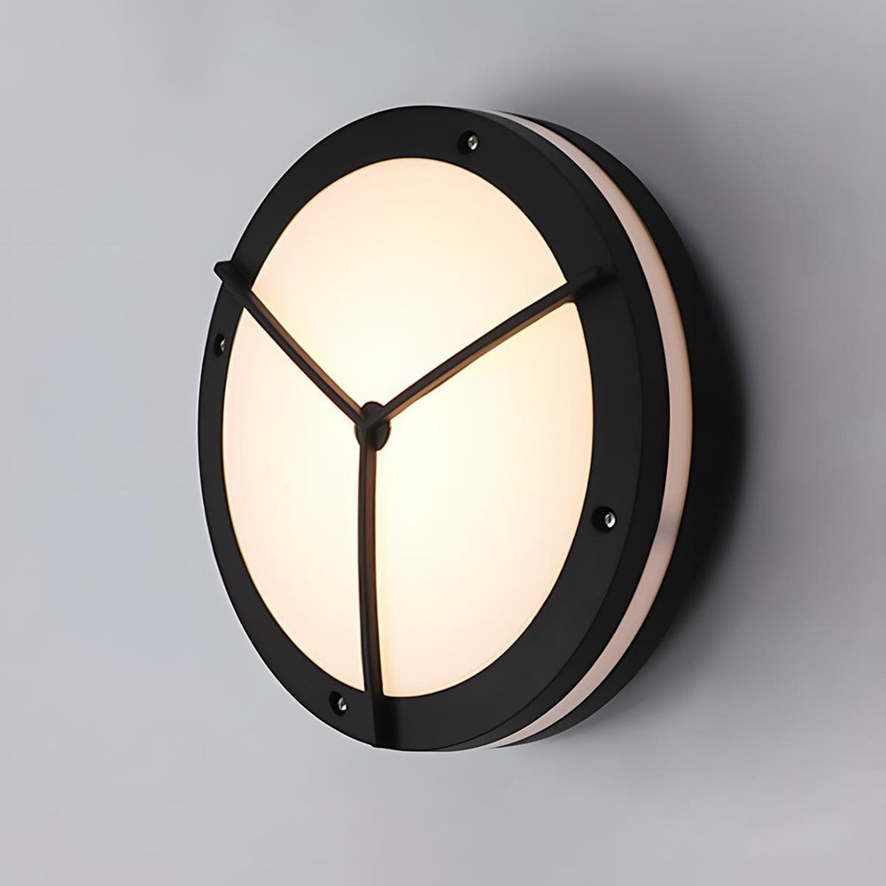 Maintained House Round Outdoor LED Wall Light - Three Spoke style lit
