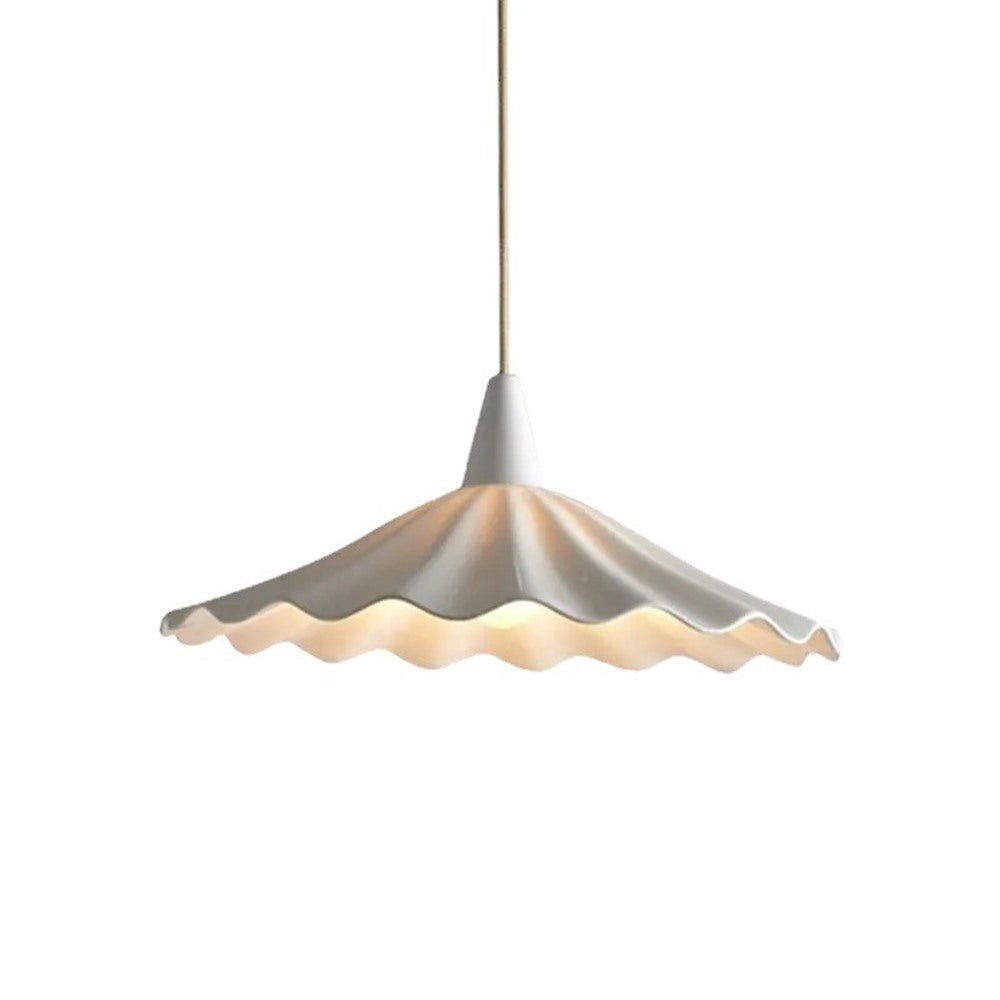 Maintained House Ruffled Porcelain Pendant Light - White, lit