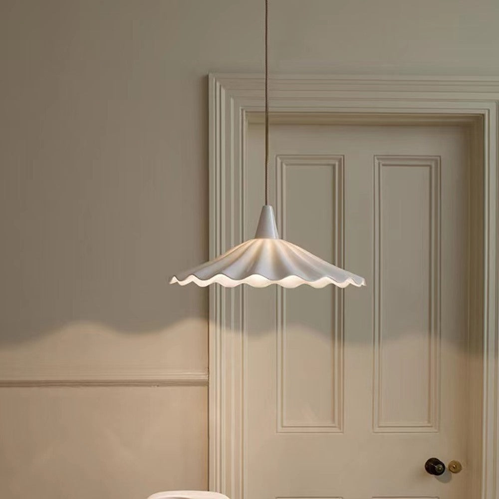 Maintained House Ruffled Porcelain Pendant Light - Beside a panelled door
