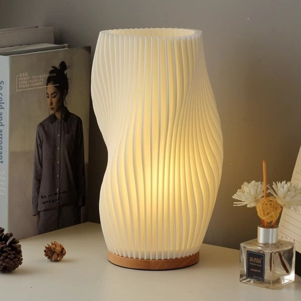 Maintained House Sculpted Wave Table Lamp - 11 in USB plug-in Curve lamp on a desk