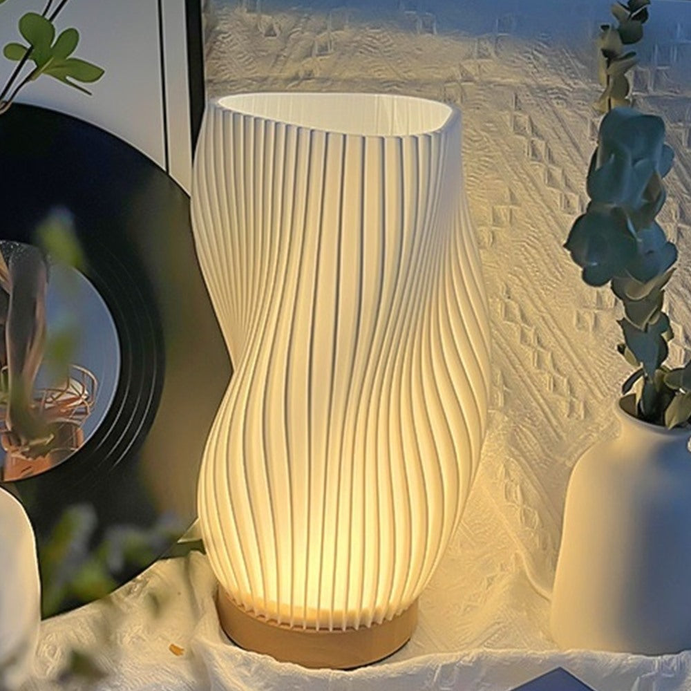 Maintained House Sculpted Wave Table Lamp - Curve lamp with dried flowers and a vinyl record