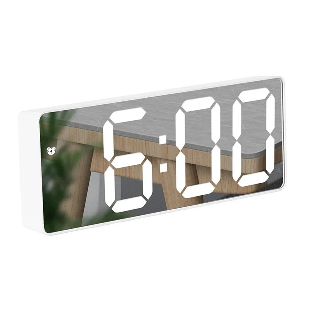 Maintained House Slim LED Temperature Alarm Clock - White mirror with white digits