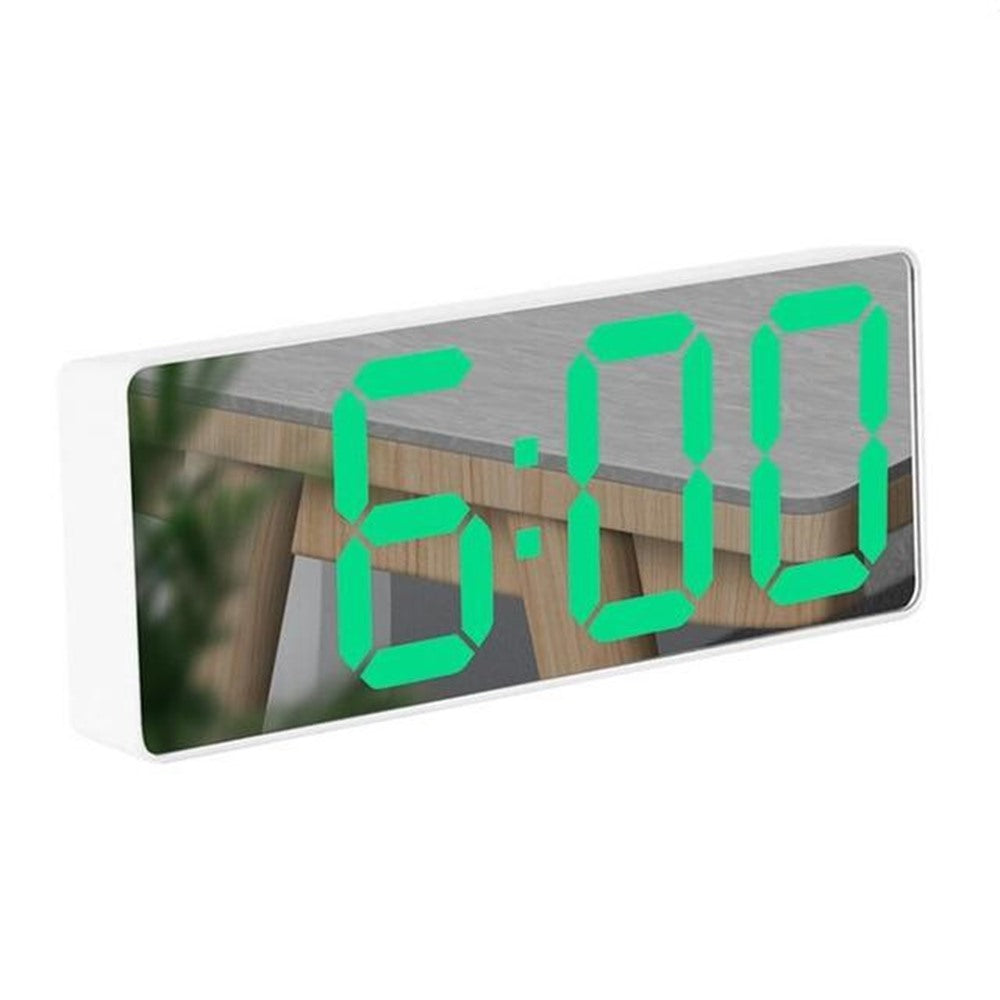 Maintained House Slim LED Temperature Alarm Clock - White mirror with green digits