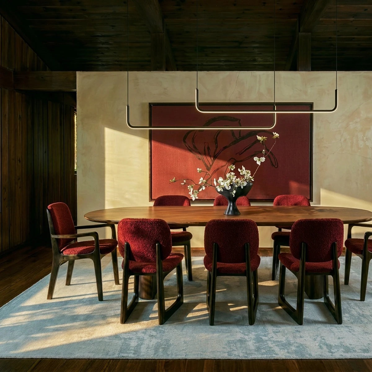Maintained House U-Line LED Chandelier - Double Bar, Black over a dining table