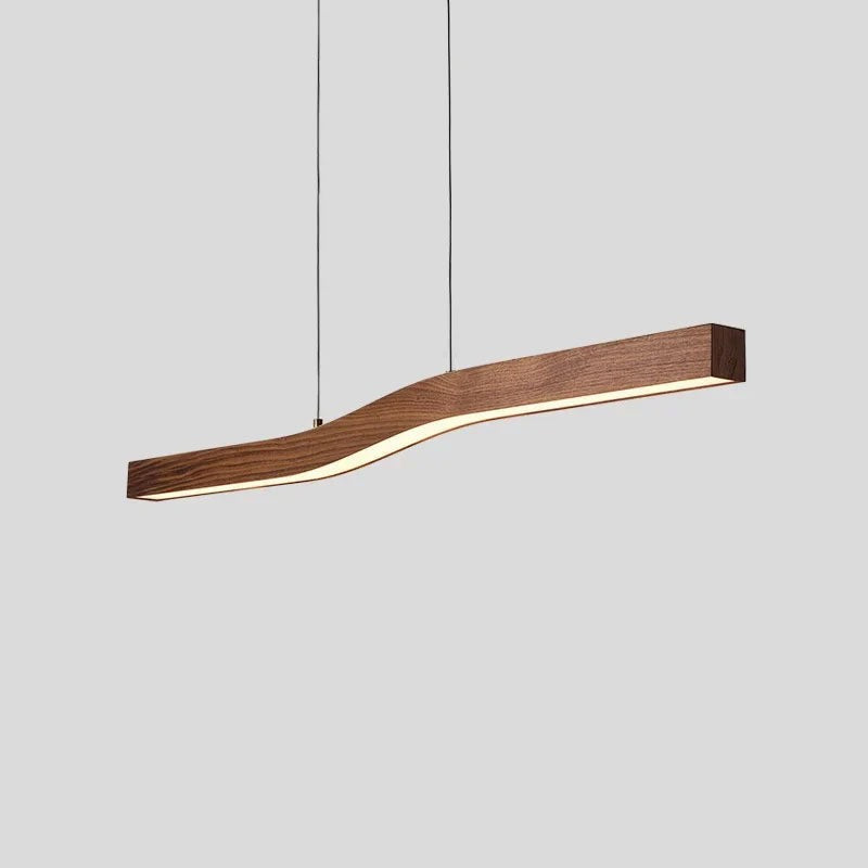 Maintained House Wavy Walnut-Finish Linear Pendant Light - Side view of the wave