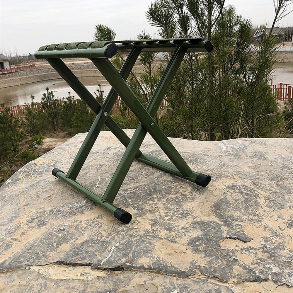 Maintained House Webbing Seat Folding Stool - The X-frame from the side