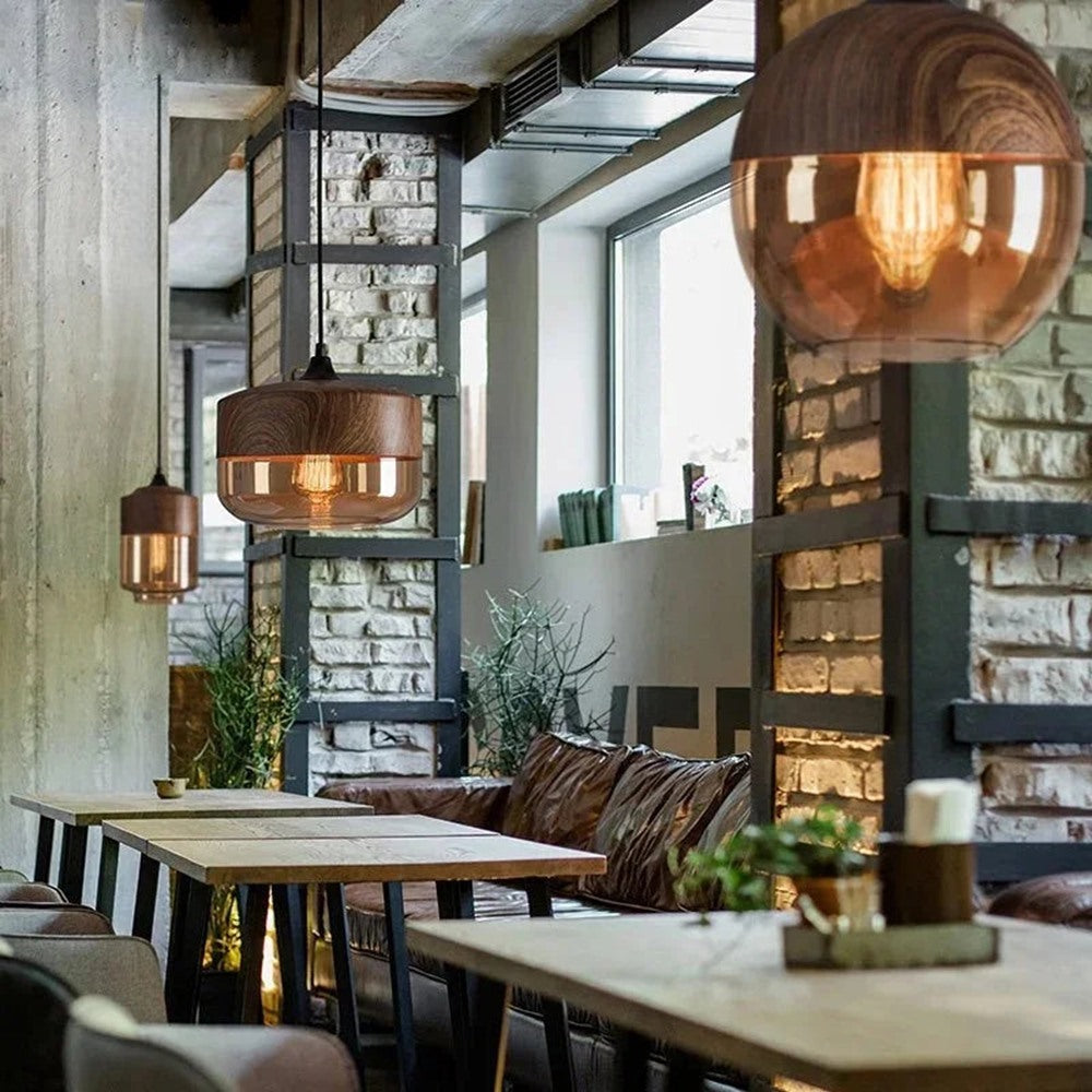 Maintained House Wood Grain Amber Glass Pendant Light - Pendants over restaurant tables
