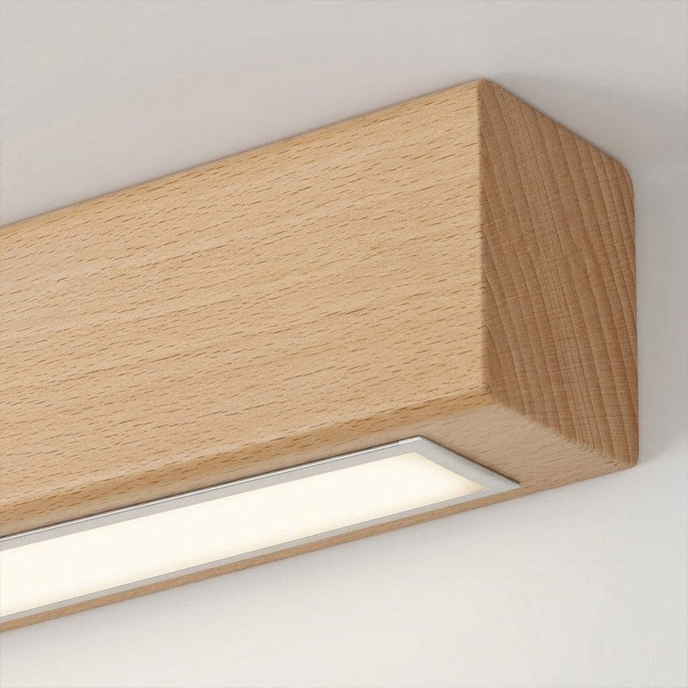 Maintained House Wood Linear LED Wall Light - Close-up of the natural wood and diffuser